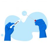set doctors or scientists hands holding covid-19 nasal swab syringe and bottle vial and rapid test coronavirus pandemic 專人咽喉和鼻腔合併拭子 Combined Throat Nasal Swab Sampling
